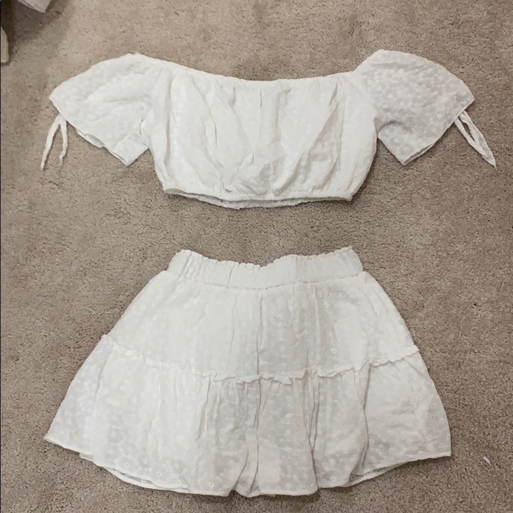 White matching skirt set